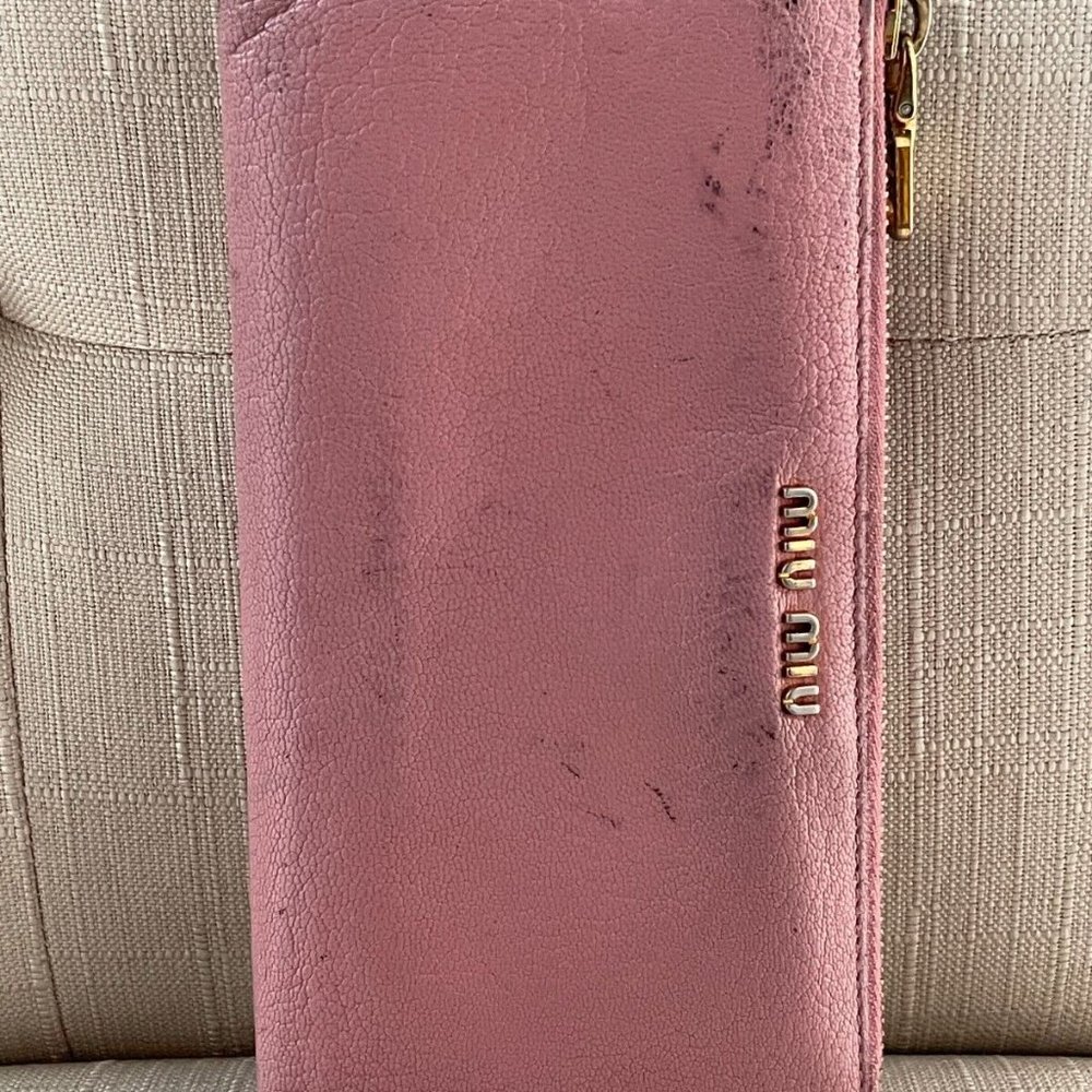 Miu Miu Women Wallet Pink Leather Clutch Wristlet Card Holder Purse Zip Around - Picture 3 of 11